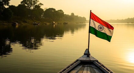 Boating on River with National Colors at Sunrise - Travel and Culture