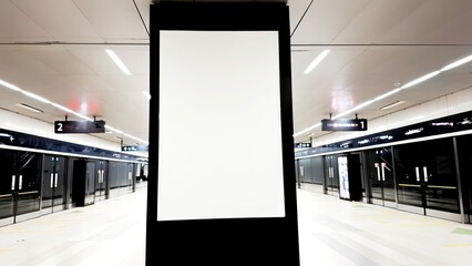 Empty Outdoor Advertising billboard on company wall mockup. Large blank billboard on a train station wall, banners with room to add text.