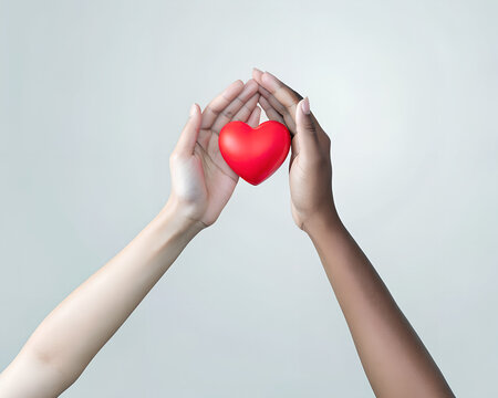 top view of hands holding red heart in concept healthcare, wellbeing, organ donation, and insurance life. World Heart Day World Health Day National Organ Donor Day. On a blue