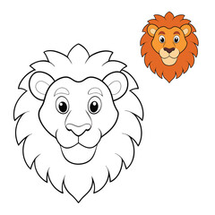 Lion-face coloring page featuring a majestic lion with a detailed mane, bold outlines, and expressive eyes—perfect for kids and adults to color creatively.  © Ripa Roy
