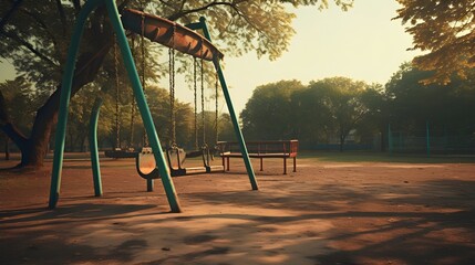 Nostalgic playground scene evokes childhood memories and carefree summer days perfect for family content