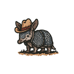 Obraz premium Cute armadillo wearing a cowboy hat on transparent background isolated on transparent background