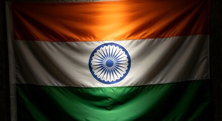 Waving National Banner with Orange, White, and Green Stripes