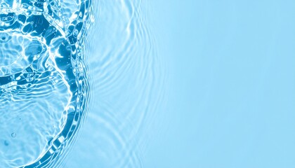 Transparent blue clear water surface texture with ripples, splashes and bubbles. 