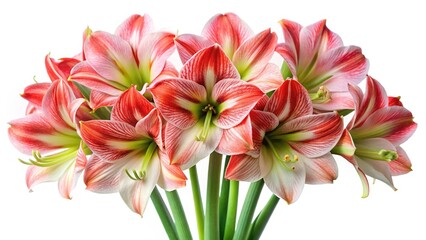 Magnificent bouquet of striped amaryllis flowers in full bloom on white