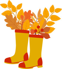 Autumn bouquet in yellow rubber boots, vector