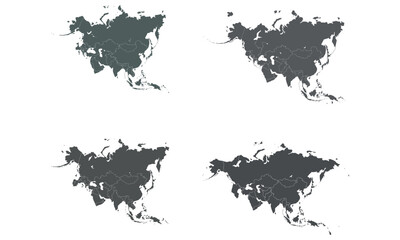 Obraz premium Black asia map silhouette set isolated on white background 