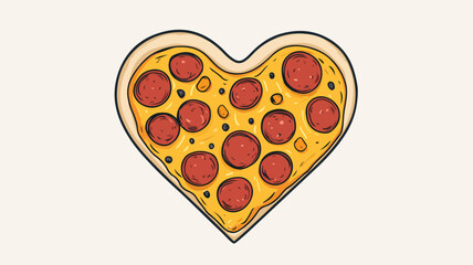 Heart Shaped Pepperoni Pizza Simple Line Vector Illustration
