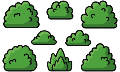 Cartoon Bush Collection: Cute Green Shrub Illustrations for Games, Designs, and Artwork – Variety of Shapes and Sizes for Your Creative Projects