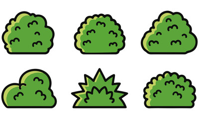 Cartoon Bush Collection: Cute Green Shrub Illustrations for Games, Designs, and Artwork – Variety of Shapes and Sizes for Your Creative Projects