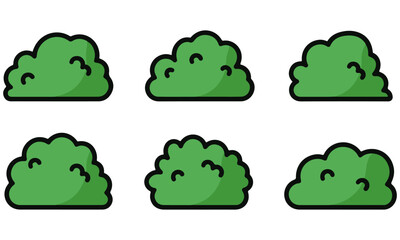 Cartoon Bush Collection: Cute Green Shrub Illustrations for Games, Designs, and Artwork – Variety of Shapes and Sizes for Your Creative Projects