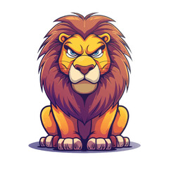 Naklejka premium Powerful Cartoon Lion with Intense Gaze Sitting Posture