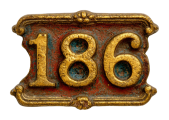Historic house number 186 vintage signage urban environment detailed view antique concept isolated on transparent background