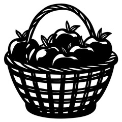 A woven basket overflowing with ripe apples, representing a bountiful harvest, isolated on a white background