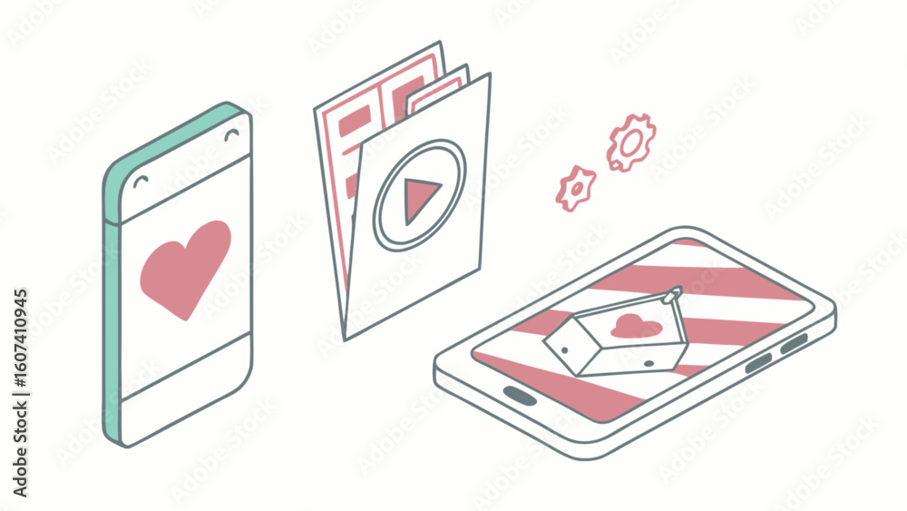 Wall mural mobile app development ux ui design isometric vector illustration for love video settings and interf