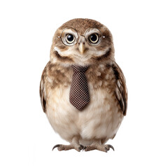 Naklejka premium Owl in Tie and Glasses Isolated on White Background