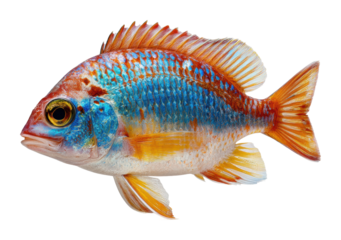 Colorful freshwater fish swimming in crystal clear lake wildlife underwater beauty isolated on transparent background