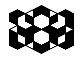 Fototapeta premium Geometric pattern featuring interlocking black and white shapes creating a complex design element