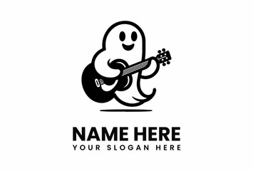 Happy Ghost Playing Acoustic Guitar Music Logo Design.