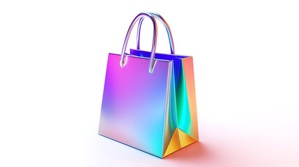 Iridescent shopping bag with handles on a white background studio shot