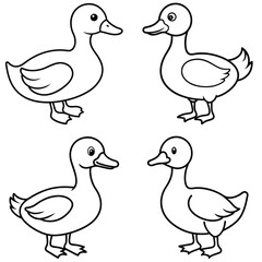 Simple Duck Outline Vector Iconic Black and White Cartoon Line Art
