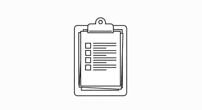 Line Art Clipboard with Checklist Icon. To-Do List for Task Management, Project Planning, and Work Productivity. Ideal for Labor Day assets.