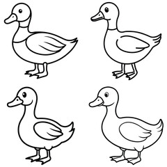 Simple Duck Outline Vector Iconic Black and White Cartoon Line Art