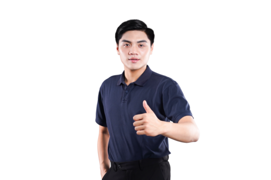 Confidence Personified: A poised individual gestures an enthusiastic thumbs up while looking straight at the viewer, dressed in a casual shirt. A symbol of assurance. 