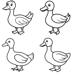 Simple Duck Outline Vector Iconic Black and White Cartoon Line Art