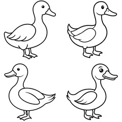 Simple Duck Outline Vector Iconic Black and White Cartoon Line Art