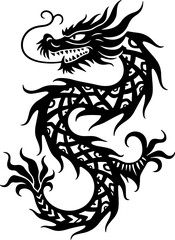 Naklejka premium dragon, tribal, tattoo, flowers, vine, leave vector design
