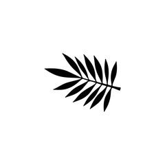 Flat black tropical leaf silhouette. Isolated jungle foliage on a white background. Ideal for botanical designs, logos, decorations, eco-friendly products, and nature projects.
