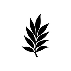 Flat black tropical leaf silhouette. Isolated jungle foliage on a white background. Ideal for botanical designs, logos, decorations, eco-friendly products, and nature projects.