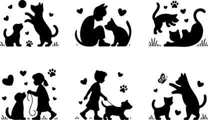 Whimsical Cat Silhouette Bundle – Dreamy Tree & Star Scene vector
