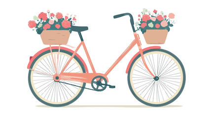 Retro Vintage Bicycle with Flower Baskets Simple Line Art Illustration