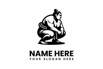 Monochrome Sumo Wrestler in Shikona Stance with Mawashi Belt and Topknot Hairstyle.