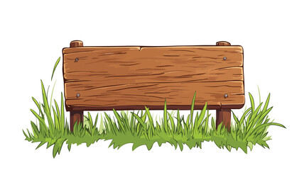 Rustic Wooden Sign with Green Grass Flat Design on White Background