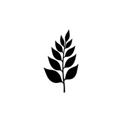 Flat black tropical leaf silhouette. Isolated jungle foliage on a white background. Ideal for botanical designs, logos, decorations, eco-friendly products, and nature projects.