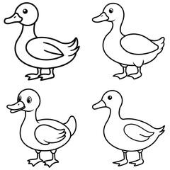 Simple Duck Outline Vector Iconic Black and White Cartoon Line Art