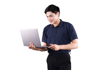 Focused Tech Interaction: A focused individual engrossed in the interactive world of a laptop, showcasing a blend of concentration and digital connection. 