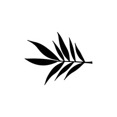 Flat black tropical leaf silhouette. Isolated jungle foliage on a white background. Ideal for botanical designs, logos, decorations, eco-friendly products, and nature projects.