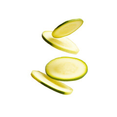 Floating Zucchini Slices on White - Healthy Food Ingredient