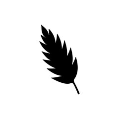 Flat black tropical leaf silhouette. Isolated jungle foliage on a white background. Ideal for botanical designs, logos, decorations, eco-friendly products, and nature projects.