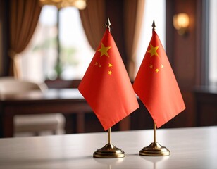 Duo of Chinese Desk Flags - Representing the People's Republic
