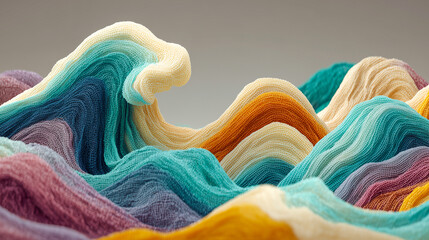 Colorful waves made of soft textured fabric in abstract flowing shapes.
