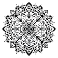 Detailed Floral Mandala Design with Intricate Patterns in Black and White