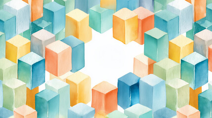 Obraz premium Colorful abstract mosaic background. Blue and orange hexagonal shapes. Bright and artistic texture. Watercolor style.