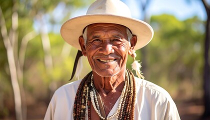 Fototapeta premium Smiling elder in a hat