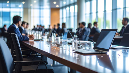 Boardroom Brilliance: A modern conference room, filled with people, underscores the collaborative power of teamwork and the art of negotiation in a professional setting.