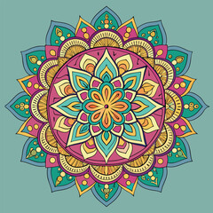 Vibrant and Intricate Mandala Design with Floral and Geometric Patterns on Yellow